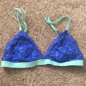 Blue triangle lace bralette